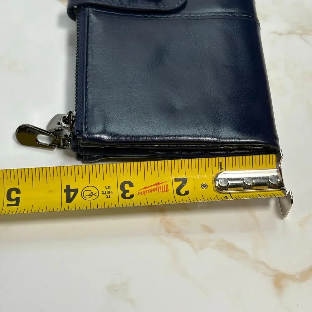 Roulens Blue Leather Wallet Snap Closure Zip‎ Pockets ID Card Holder 7
